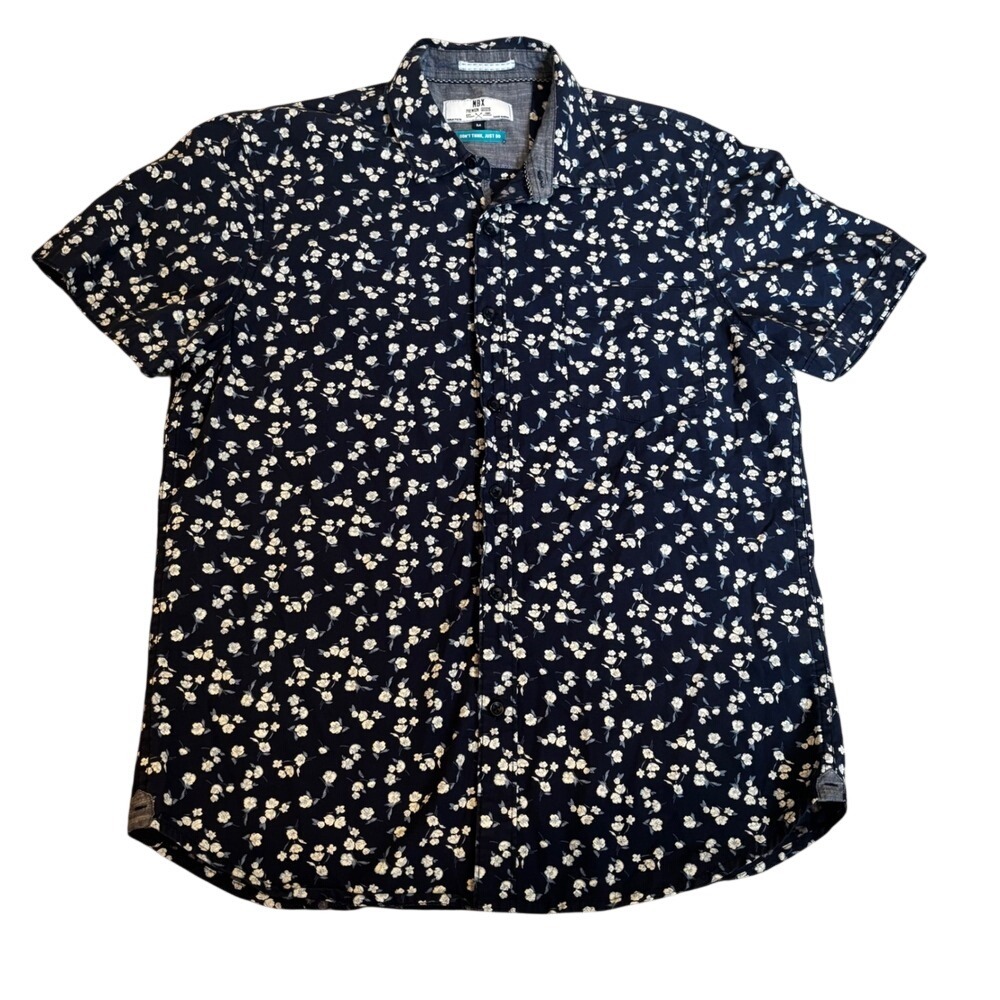 MBX‎ Premium Goods Mens Navy Blue Floral Short Sleeve Button Down Shirt Size M